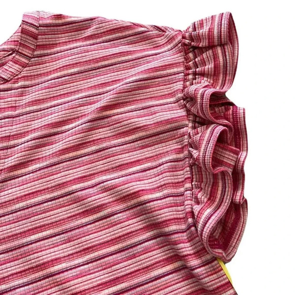 CeCe Bright Rose Rib Knit Ruffle Sleeve Top XS - Picture 3 of 4